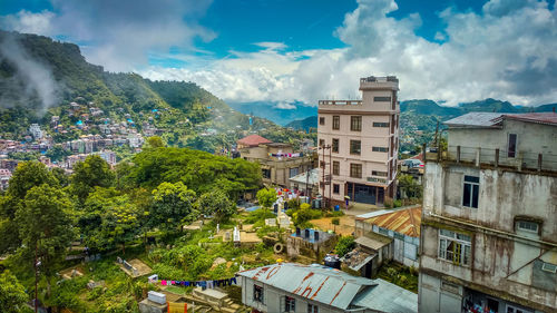 High angle view of townscape against sky