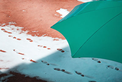 High angle view of snow on land