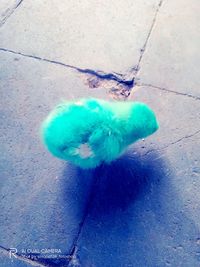 High angle view of blue toy on street