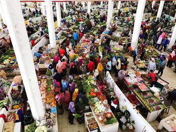 High angle view of people at market stall