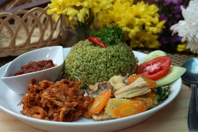 Close-up of food in plate on table