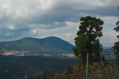 Scenic view of landscape and mountains against sky