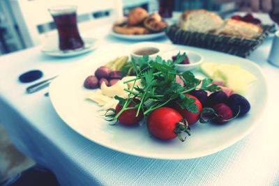 Close-up of salad served in plate on table