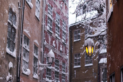 Low angle view of buildings at winter, stockholm old town, stockholm, sweden