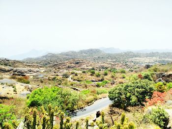 High angle view of landscape against clear sky