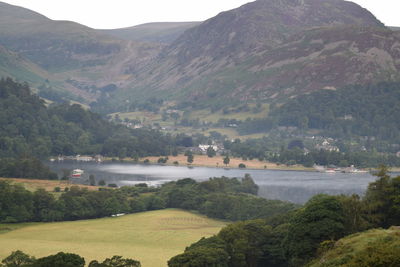 Scenic view of river and mountains