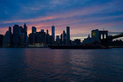 City skyline at sunset