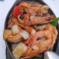 High angle view of seafood in plate