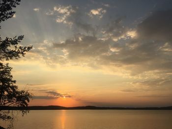 Scenic view of lake against sky during sunset