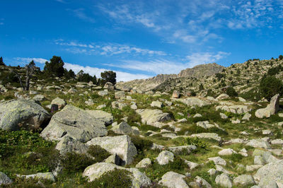 Rock formations on landscape against sky