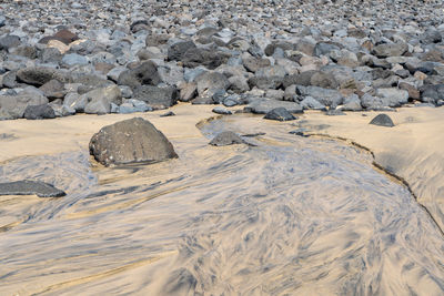 High angle view of rocks on beach