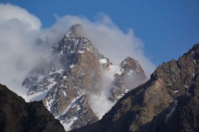 Panoramic view of snowcapped mountains against sky