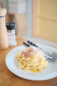 Close-up of meal served on table