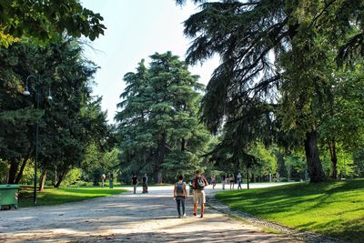 People walking in park