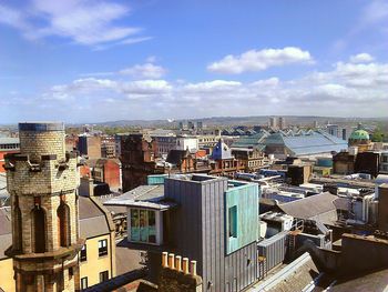 Cityscape against blue sky