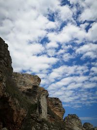 Low angle view of rock formations against sky