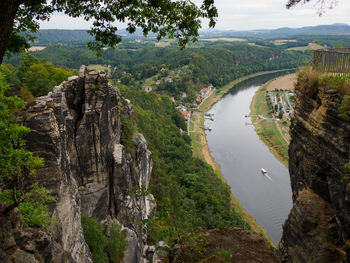 High angle view of trees and rocks