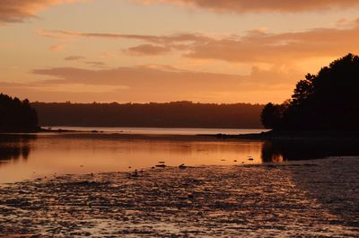 Scenic view of lake against sky during sunset