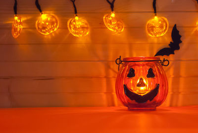 Close-up of illuminated lantern