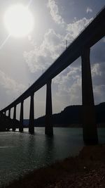 Low angle view of bridge over river against sky