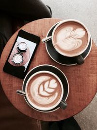 High angle view of coffee on table