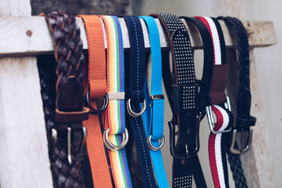 Close-up of multicolored belts