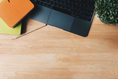 High angle view of laptop on table