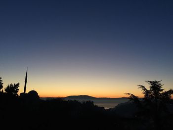 Silhouette mosque against sky during sunset