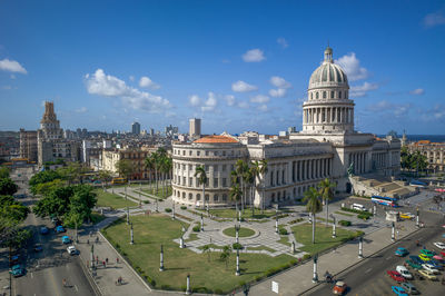 High angle view of buildings in city