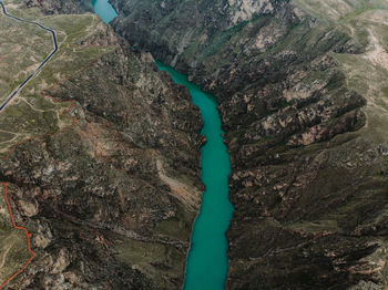 High angle view of rock formations on land