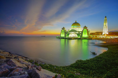 Malacca straits mosque during sunset