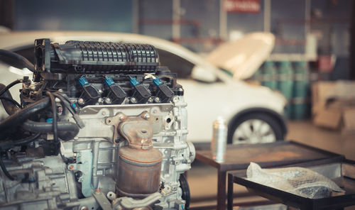 Close-up of motorcycle engine