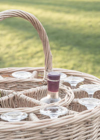 Close-up of wicker basket on table