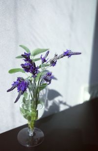 Close-up of lavender flower vase on table