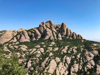 Scenic view of rocky mountains against clear blue sky