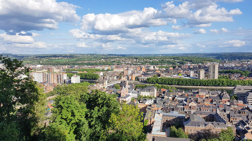 High angle shot of townscape against sky