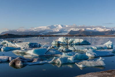 Frozen lake against sky