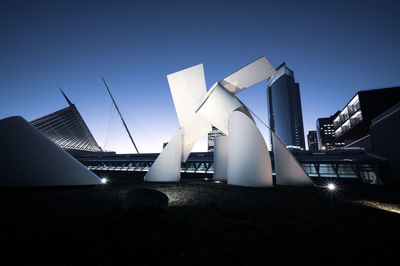 Low angle view of modern buildings against sky