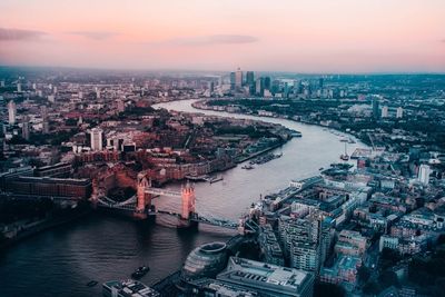 High angle view of river passing through city