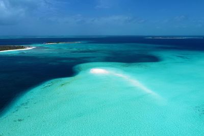 Scenic view of sea against blue sky