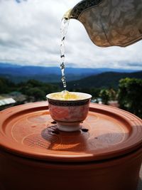 Close-up of tea cup on table