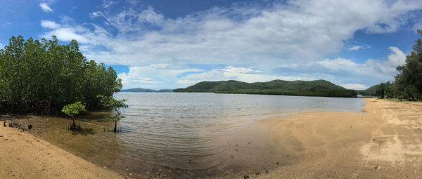 Scenic view of beach against sky