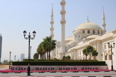 View of buildings against clear sky