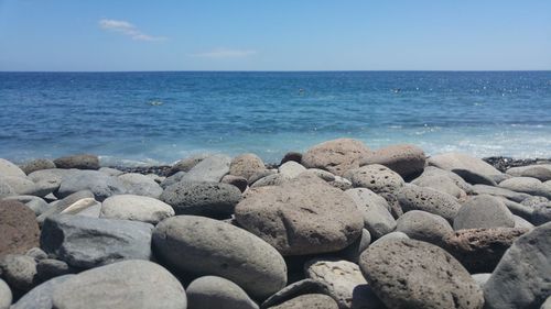 Scenic view of sea against blue sky