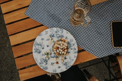 High angle view of drink on table