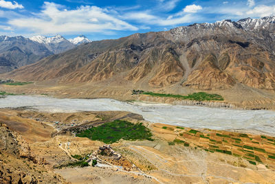 Aerial view of spiti valley and key gompa in himalayas