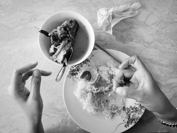 Directly above shot of person holding breakfast