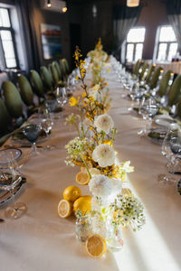 High angle view of christmas decorations on table