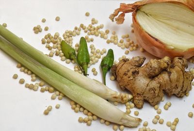 High angle view of food in plate on table