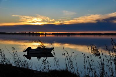 Scenic view of lake against sky during sunset